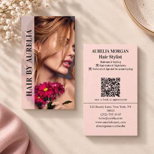 Moderne Kapsalon Qr Code Foto Blush Roze Visitekaartje