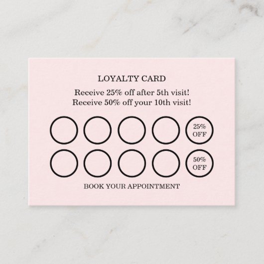 Moderne kapsalon Roze Blush Loyalty Reward Visitekaartje (Voorkant)