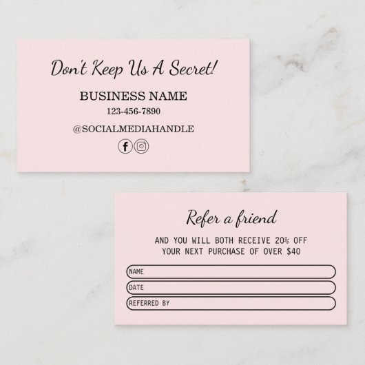 Moderne kapsalon Roze Blush Verwijs een vriend Visitekaartje (Voorkant / Achterkant)