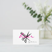 Moderne Kapsalon Script Black Pink  Visitekaartje (Staand voorkant)