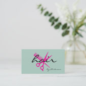 Moderne Kapsalon Script Mint Roze Visitekaartje (Staand voorkant)