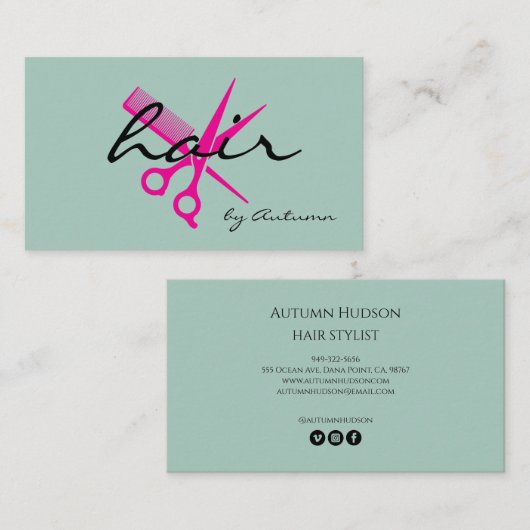 Moderne Kapsalon Script Mint Roze Visitekaartje (Voorkant / Achterkant)