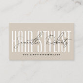 Moderne kapsalon script typografie beige afsprakenkaartje (Voorkant)