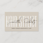 Moderne kapsalon script typografie beige klantenkaartje (Voorkant)