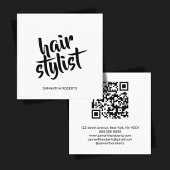 Moderne kapsalon script witte zwarte qr-code  vierkante visitekaartje