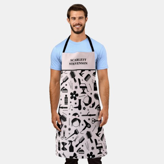 Moderne kapsalon Stijlvolle Roze Blush Schort (Gedragen)