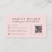 Moderne Kapsalon Zwart en Blush QR Code Visitekaartje (Achterkant)
