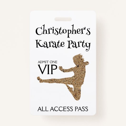 Moderne Karate Party Kids Verjaardag VIP Pass Badg Badge (Voorkant)