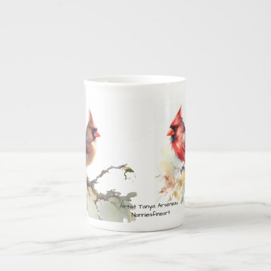 Moderne kardinalen, rood en bruin porselein kop (Voorkant)