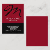 Moderne karmijn zwart script visitekaartje (Voorkant / Achterkant)