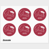 Moderne karmozijnrode afstudeerfeest ronde sticker (Vel)