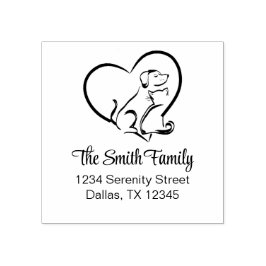 Moderne kat en hond - familienaam retouradres rubberstempel