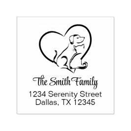Moderne kat en hond - familienaam retouradres  zelfinktende stempel