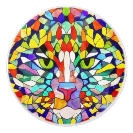 Moderne Kat Face Abstracte Waterverf - kleurrijk Keramische Knop