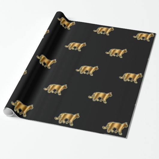 Moderne kat Gold Black Cadeaupapier (Uitgerold)