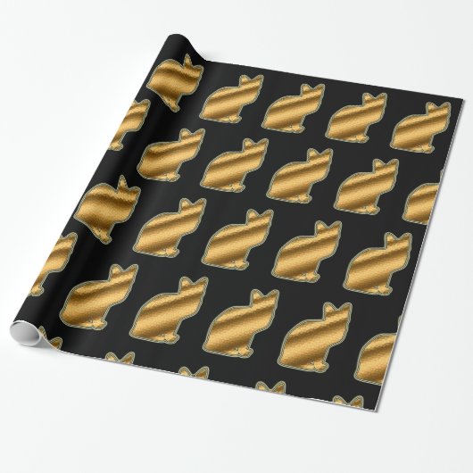 Moderne kat Gold Black Cadeaupapier (Uitgerold)