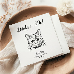 Moderne kat huwelijks cocktail servetten