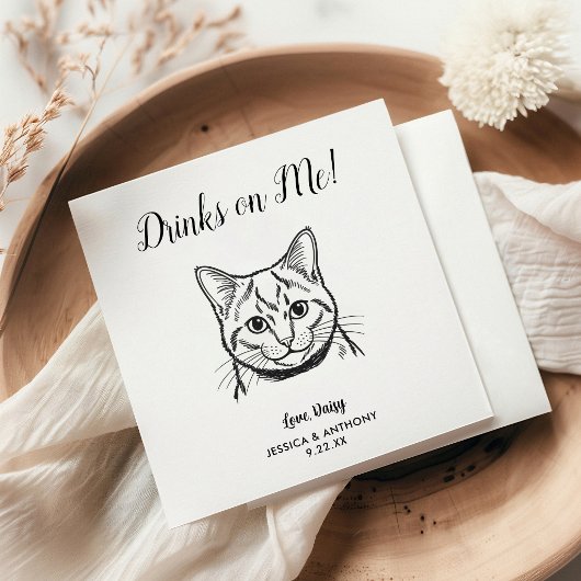 Moderne kat huwelijks cocktail servetten