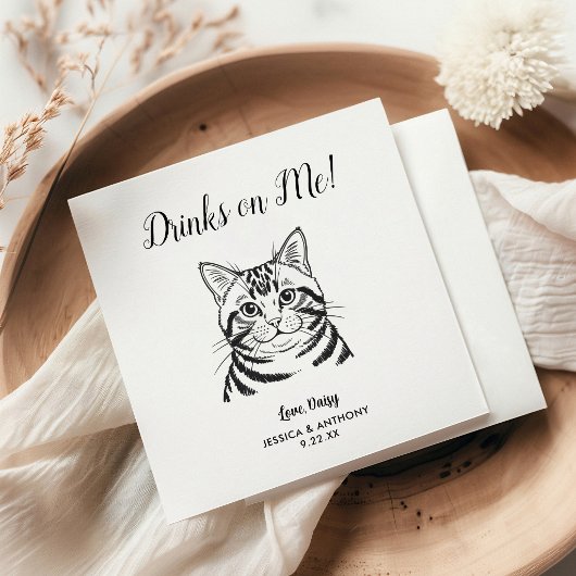 Moderne kat huwelijks cocktail servetten 