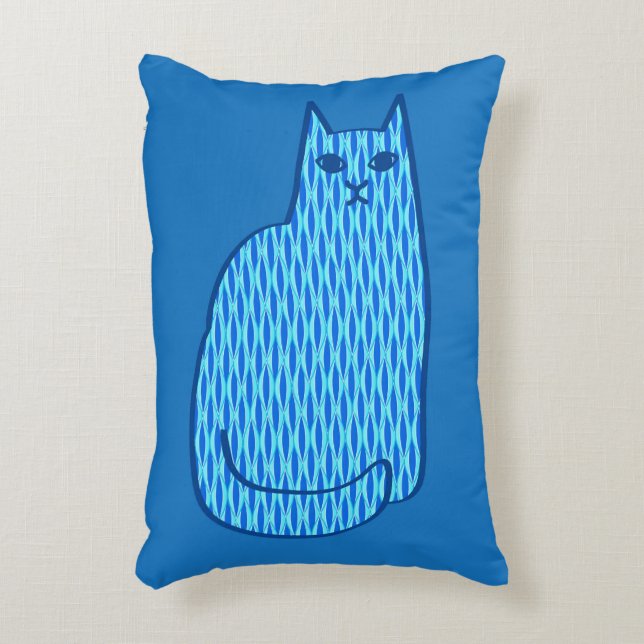 Moderne kat, kobalt en lichtblauw accent kussen (Voorkant(Verticaal))