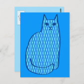 Moderne kat, kobalt en lichtblauw briefkaart (Voorkant / Achterkant)