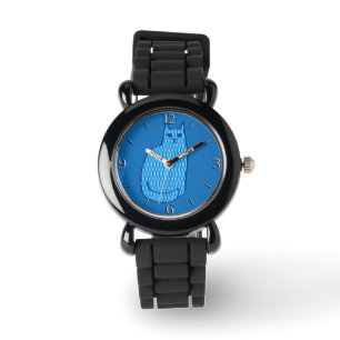 Moderne kat, kobalt en lichtblauw horloge