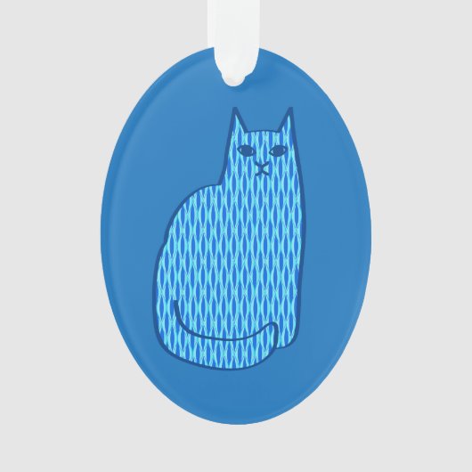 Moderne kat, kobalt en lichtblauw ornament (voorkant)