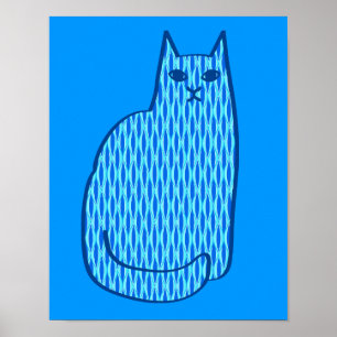 Moderne kat, kobalt en lichtblauw poster