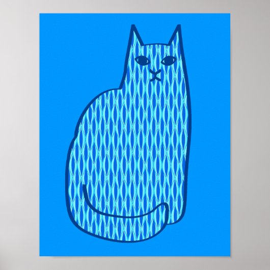 Moderne kat, kobalt en lichtblauw poster (Voorkant)