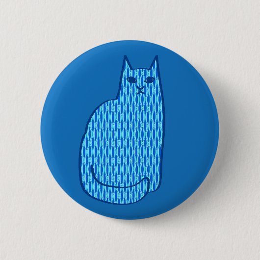 Moderne kat, kobalt en lichtblauw ronde button 5,7 cm (Voorkant)