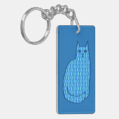 Moderne kat, kobalt en lichtblauw sleutelhanger (Voorkant Links)
