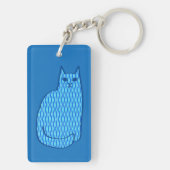 Moderne kat, kobalt en lichtblauw sleutelhanger (achterkant)