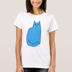 Moderne kat, kobalt en lichtblauw t-shirt
