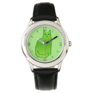 Moderne kat, Limoen en smaragdgroen Horloge