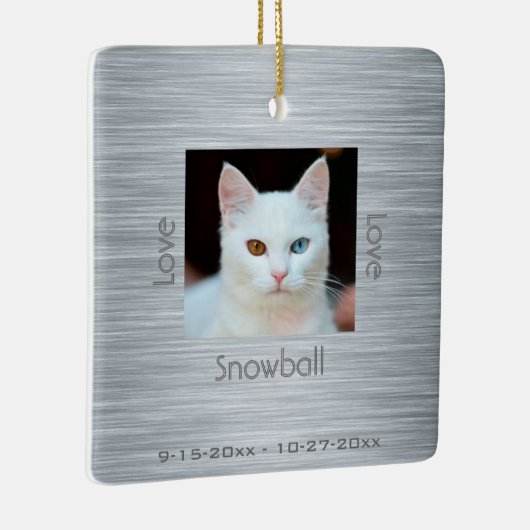 Moderne Kat Memorial Fotoliefst Kerstmis Keramisch Ornament (Rechts)