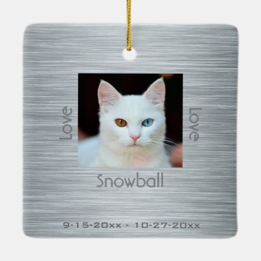 Moderne Kat Memorial Fotoliefst Kerstmis Keramisch Ornament (Achterkant)