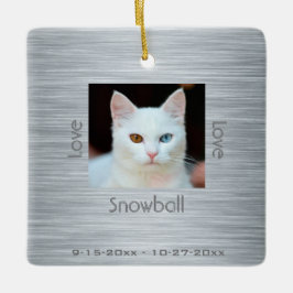 Moderne Kat Memorial Fotoliefst Kerstmis Keramisch Ornament