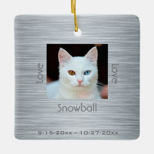 Moderne Kat Memorial Fotoliefst Kerstmis Keramisch Ornament (Voorkant)