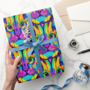 Moderne kat psychedelisch patroon uniek kleurrijk cadeaupapier