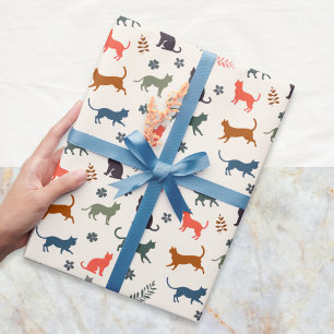 Moderne kat silhouet patroon crèmekleurig cadeaupapier