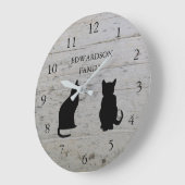 Moderne kat silhouetten monogrammed hout patroon grote klok (Hoek)