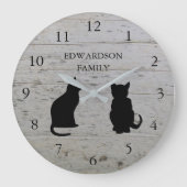 Moderne kat silhouetten monogrammed hout patroon grote klok (Voorkant)