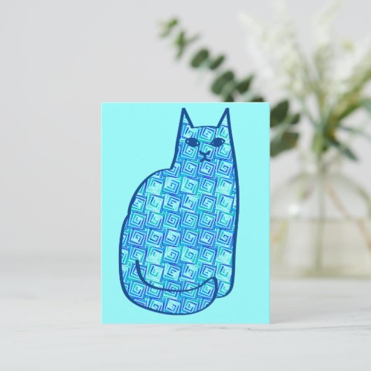 Moderne kat uit de middeleeuwen, Turquoise en mari Briefkaart (Staand voorkant)