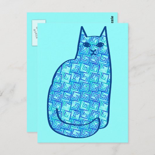 Moderne kat uit de middeleeuwen, Turquoise en mari Briefkaart (Voorkant / Achterkant)