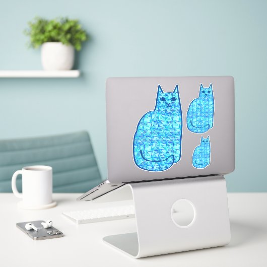 Moderne kat uit de middeleeuwen, Turquoise en mari Sticker (Laptop op bureau)