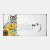 Moderne Kat Zonnebloem Bloemen Naam Bureaumat (Keyboard & Muis)