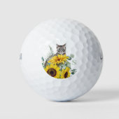 Moderne Kat Zonnebloem Monogram Golfballen (Voorkant)
