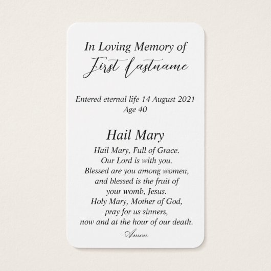 Moderne katholieke Kaart ter nagedachtenis (Achterkant)