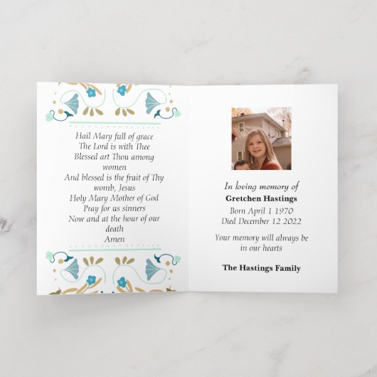 Moderne katholieke Kaart van de begrafenis Memoria (Binnenlaag)