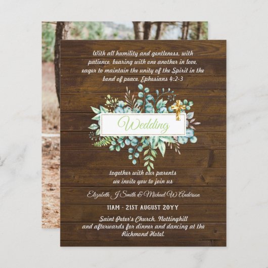 Moderne katholieke trouwkaarten botanisch (Voorkant / Achterkant)